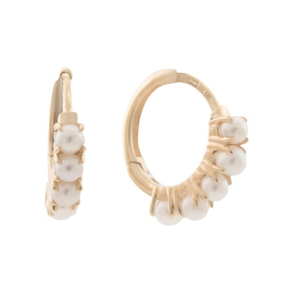 RON HAMI Gold/Pearl 14kt Gold Petite Pearl Huggie Earrings - Picture 1 of 2